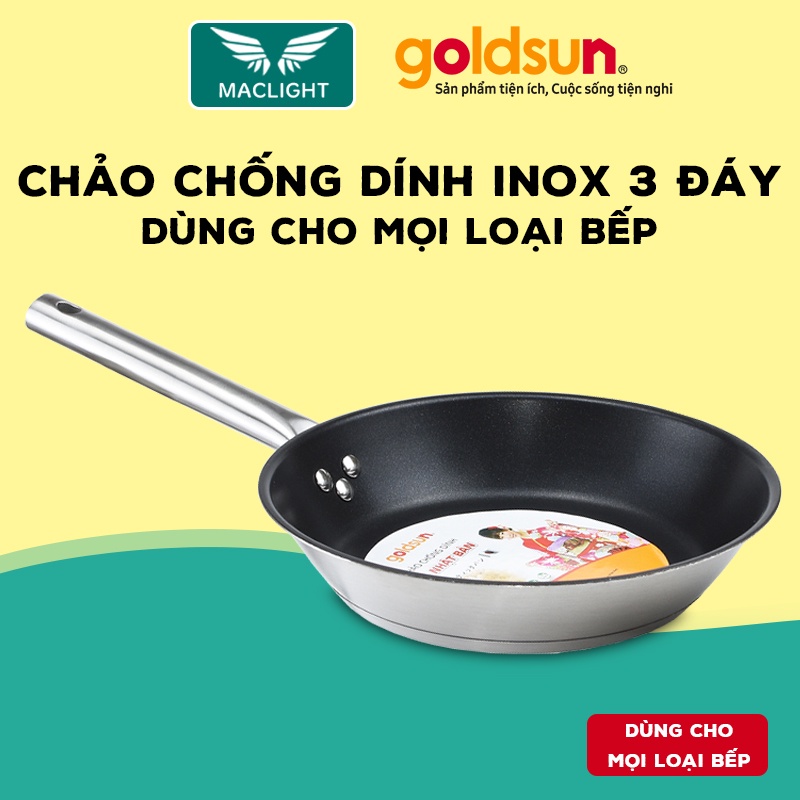 Chảo chống dính inox goldsun gpp03-ff24 size 24cm đáy 3 lớp.