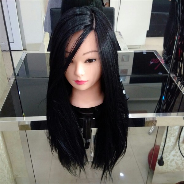 Đầu manocanh Tóc thật , tóc dài 60cm, màu đen, học làm tóc , Đầu canh chịu nhiệt tốt