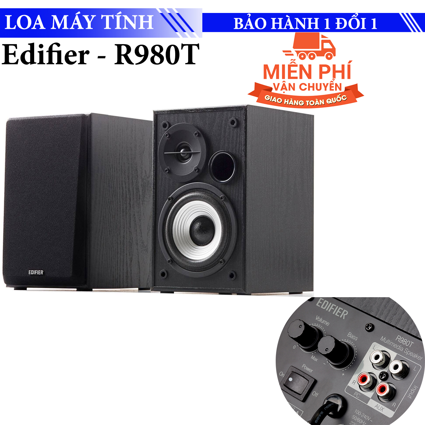 Loa nghe nhạc máy tính siêu trầm 2.0 edifier r980t - loa bookshelf 2.0 - 4" active speakers - 2.0 computer - powered studio monitor