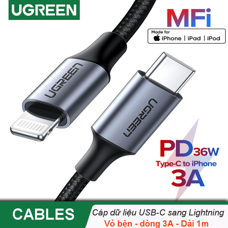Cáp sạc nhanh USB-C sang Lightning MFI UGREEN US304 - Sạc nhanh 50% trong 30 phút cho iPhone 11 Pro Max / iPhone Xs Max / iPhone XR / iPhone 8 Plus, dài từ 0.25 - 2m Cáp sạc nhanh USB-C sang Lightning MFI UGREEN US304 - Sạc nhanh 50% trong 30 phút cho iPhone 11 Pro Max / iPhone Xs Max / iPhone XR / iPhone 8 Plus, dài từ 0.25 - 2m
