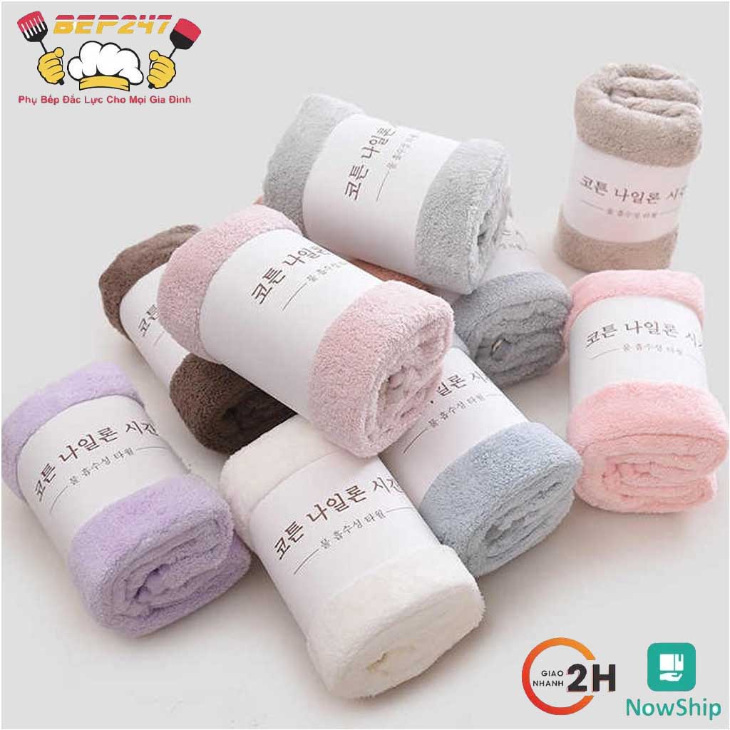 Khăn mặt lông cừu kẻ sóng hàn quốc 50x35cm siêu thấm hút