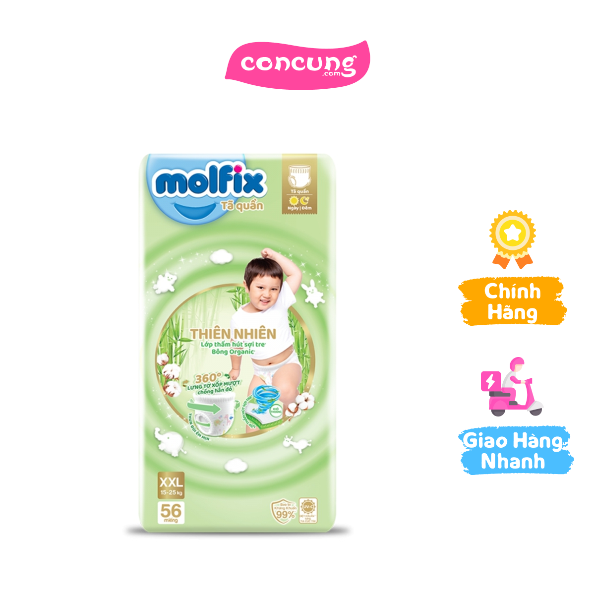  Bỉm tã quần Molfix thiên nhiên  XXL 15-25kg 56 miếng  