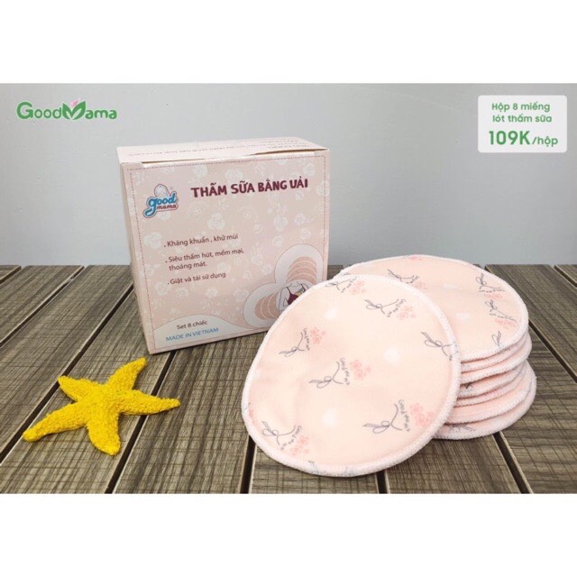Thấm sữa vải Goodmama / Miếng lót thấm sữa bằng vải, tiết kiệm,tái sử dụng, giặt được good mama/hộp 8 miếng