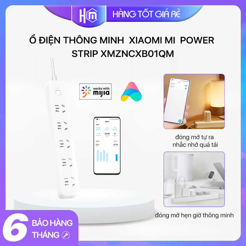 Xiaomi mi power strip xmzncxb01qm ổ điện thông minh - kết nối app mihome