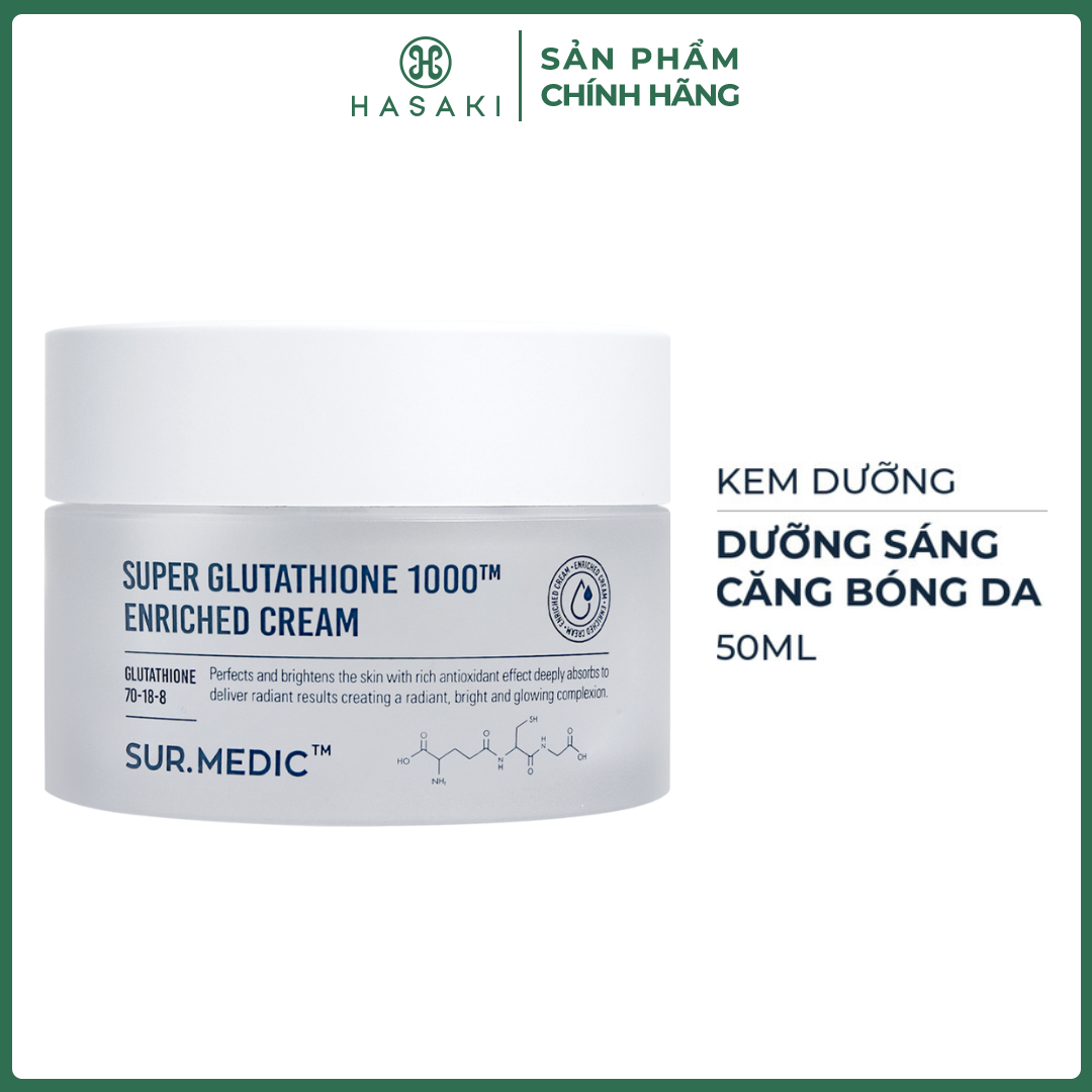 Kem Dưỡng Sur.Medic+ Dưỡng Sáng, Căng Bóng Da 50ml Super Glutathione Enriched Cream Hasaki Sản Phẩm Chính Hãng