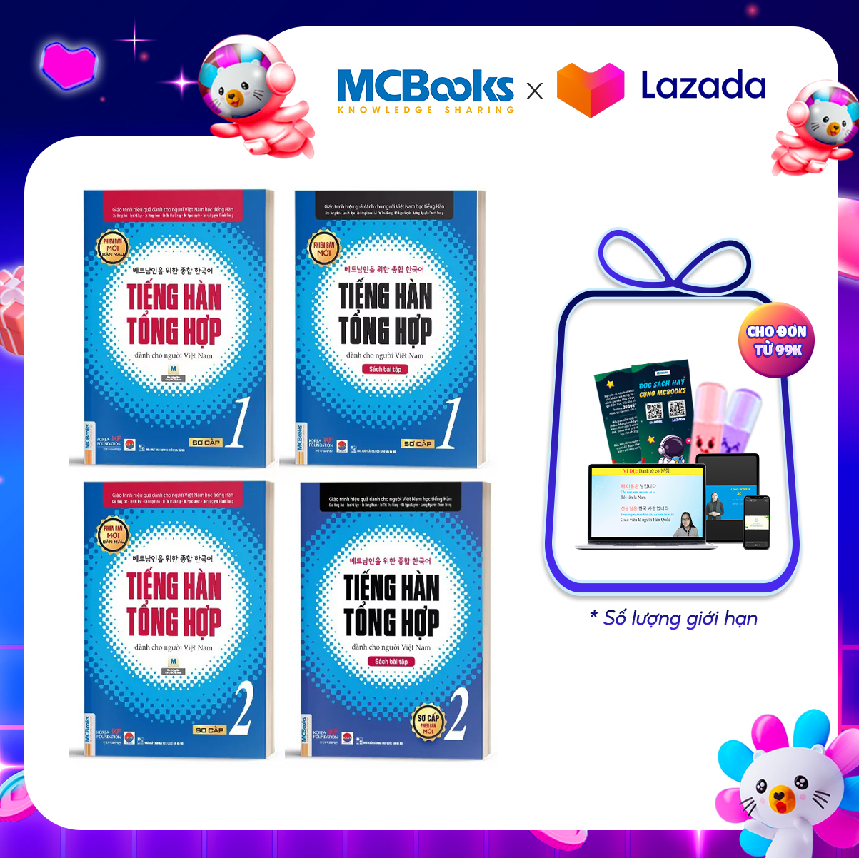 Combo tiếng hàn tổng hợp dành cho người Việt Nam – Sơ cấp 1 và 2 (Giáo trình màu +SBT)