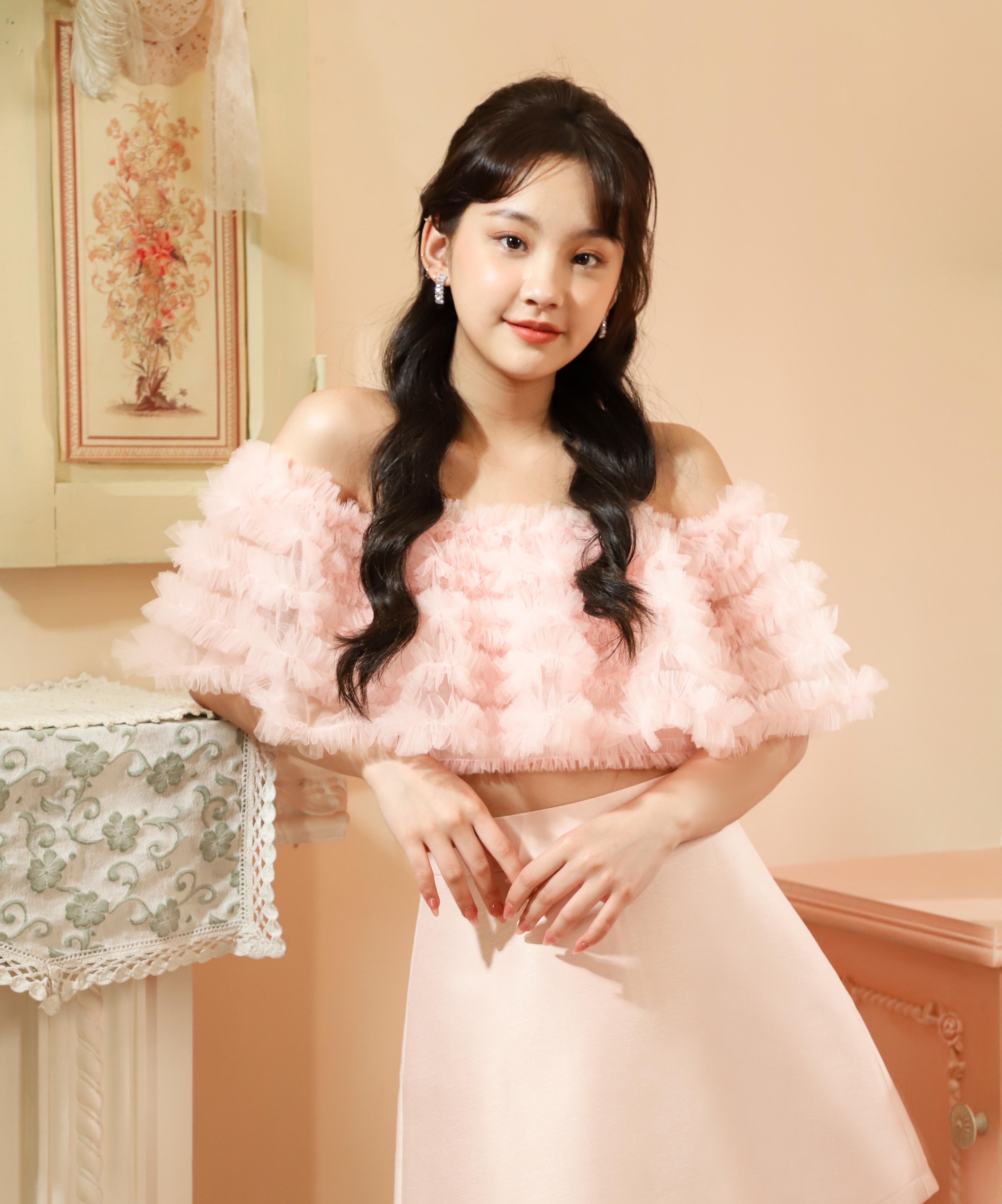 Mira - katny top - áo nữ bẹt vai màu hồng