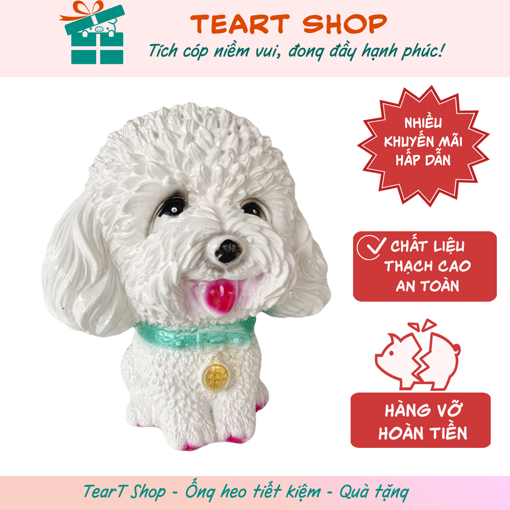 Lợn đất/heo đất tiết kiệm chó xù dễ thương tiết kiệm tiền, trang trí, làm quà tặng người thân yêu
