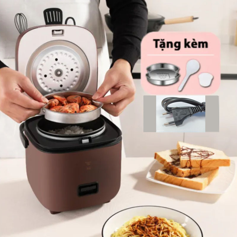 Nồi cơm điện mini đa năng jiashi nấu cơm nấu cháo hầm canh, lòng nồi chống dính, kèm vá cơm, cốc đong