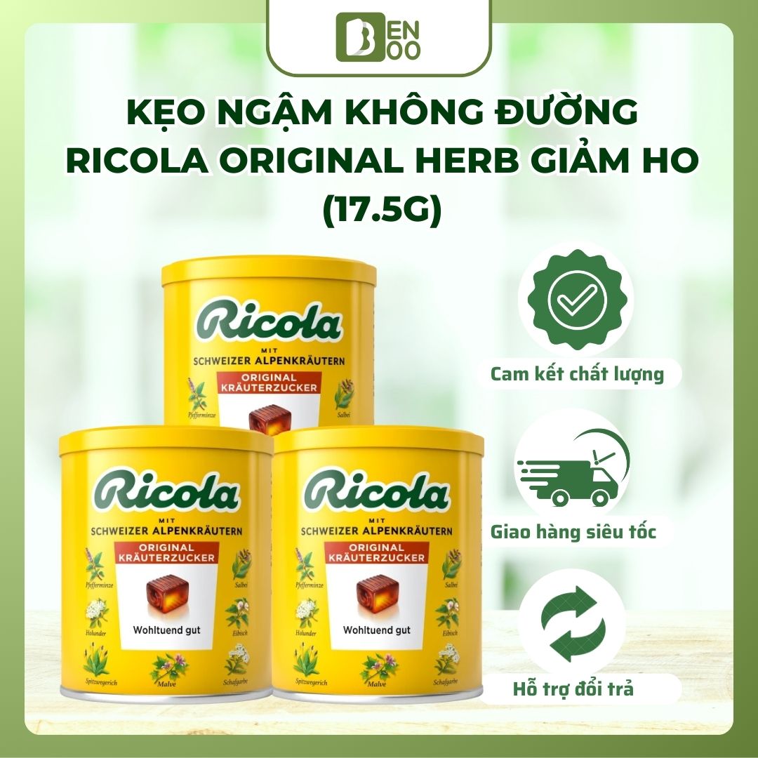 Date 11/2025 kẹo ngậm ho thảo dược không đường Ricola nhập khẩu Đức hộp 250gr 180 viên