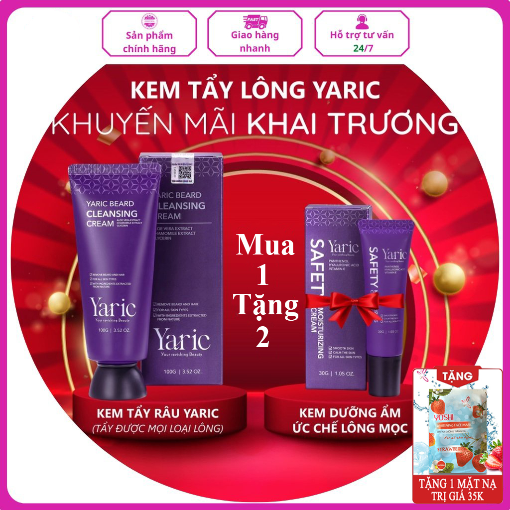 [Mua 1 Tặng 2] Kem tẩy lông, tẩy râu dùng được cho da nhạy cảm tặng kèm kem dưỡng ức chế lông mọc, Yaric -100g