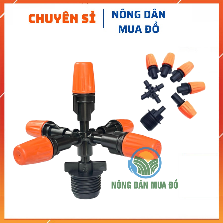 COMBO 5 Béc phun sương hoa lan 5 hướng màu cam chân ren 21- Béc tưới lan 5 tia