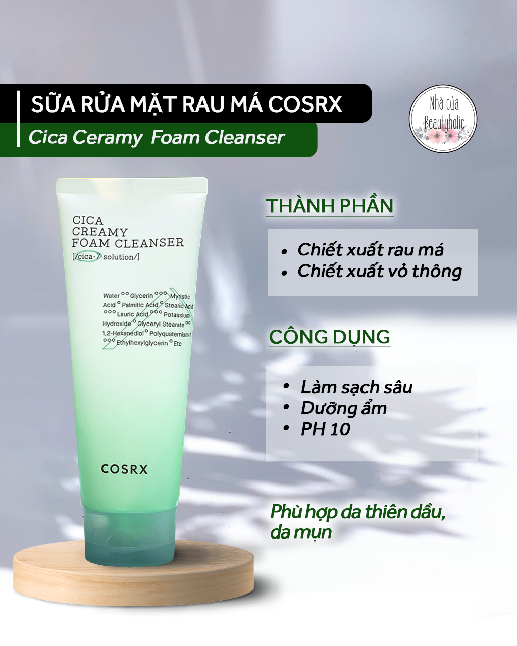 Srm rau má cosrx cica creamy foam cleanser nobox 150ml