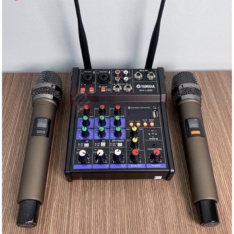 [ Xả Kho ] Combo Trọn Bộ Mixer Yamaha G4 Bluetooth – Tặng Kèm 2 Micro Không Dây ,Bàn Mixer G4 Live Stream | Karaoke Xe Hơi Hỗ Trợ Màn Hình LED Có Bluetooth Dành Cho Loa Kéo – Âmly Dàn Hát Karaoke Gia Đình Âm . Bảo Hành 12 Tháng