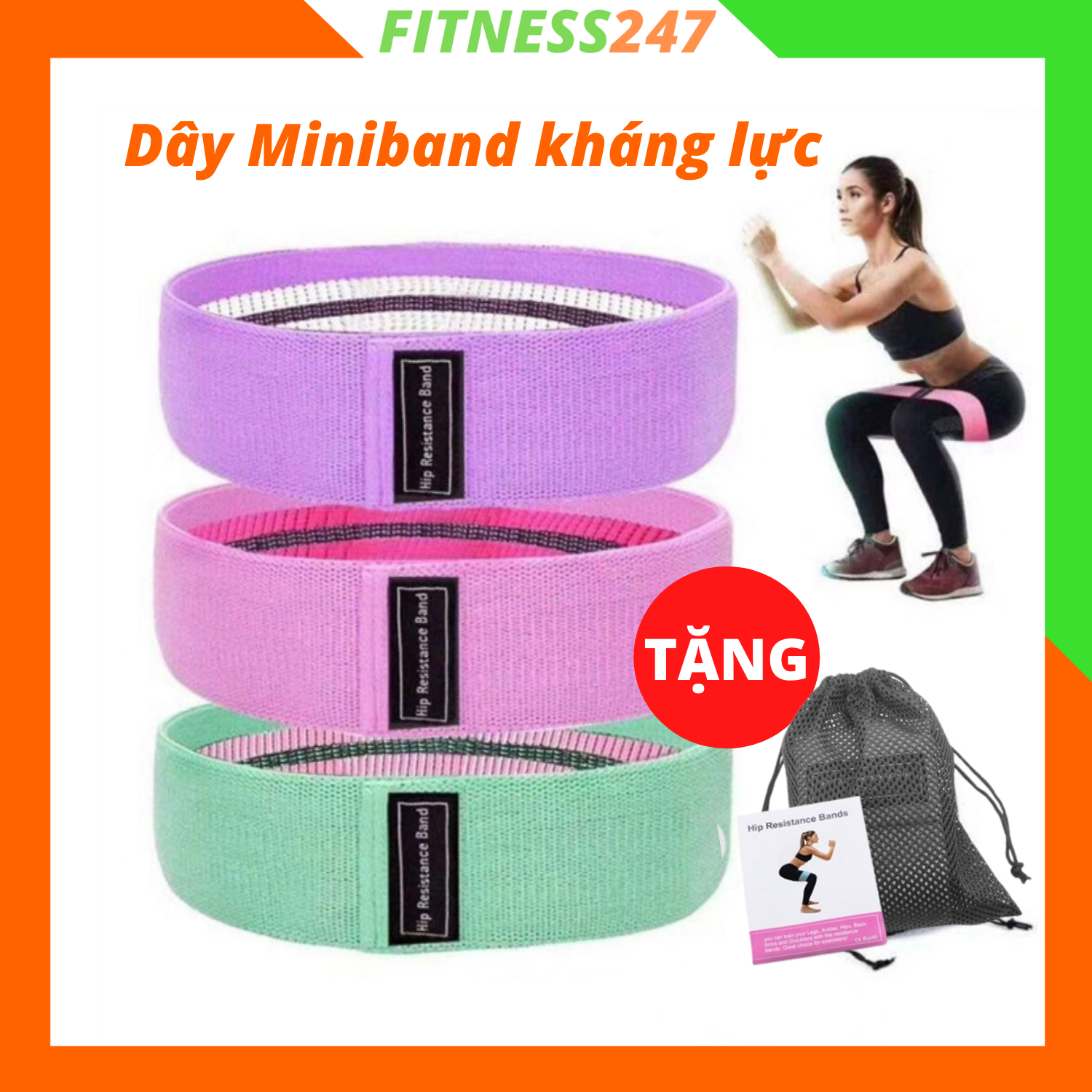 Dây kháng lực tập mông đùi, dây mini band tập gym vải thun đàn hồi chống trượt