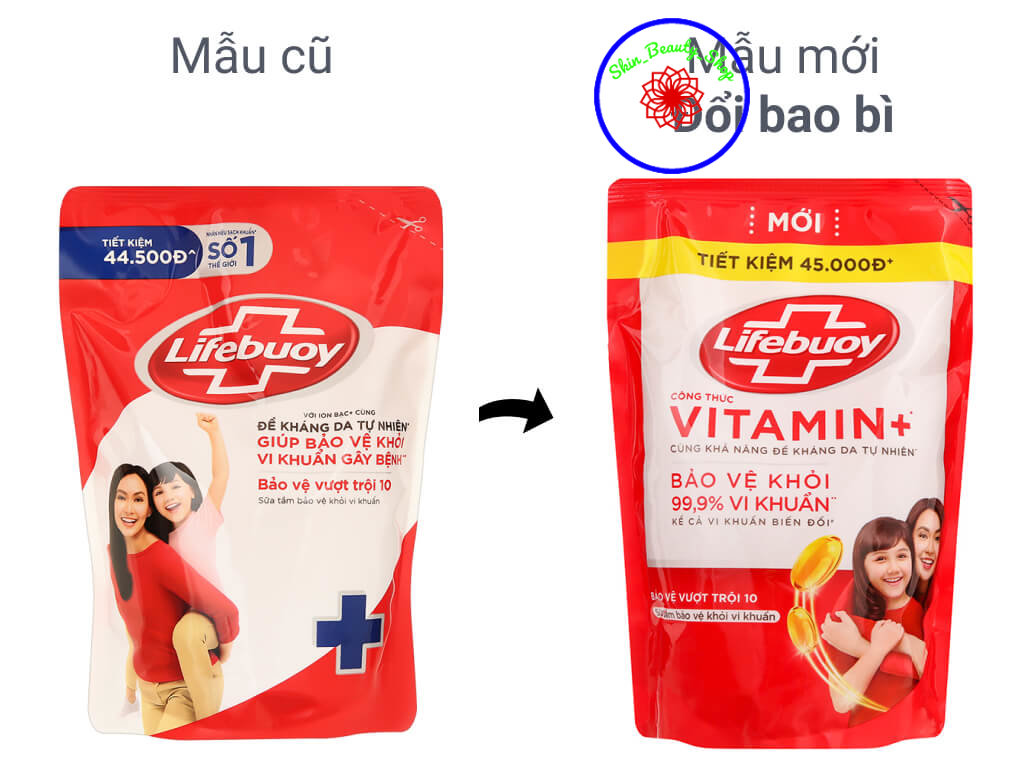 Sữa tắm Lifebouy túi đỏ mẫu mới Vitamin+ túi 800g
