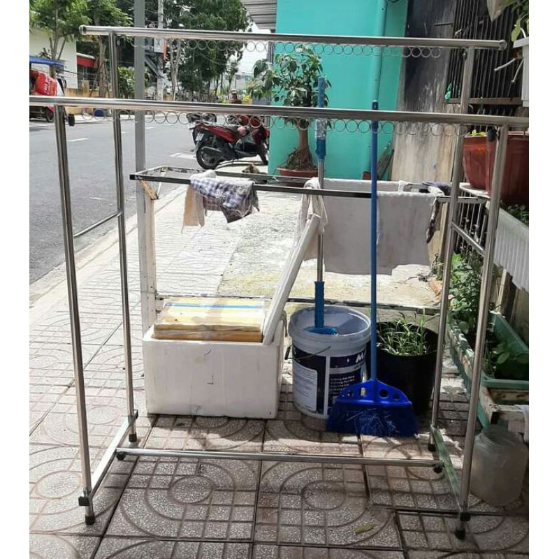Sào phơi quần áo, giá treo đồ giàn móc đôi inox chắc chắn - Inox phi 25