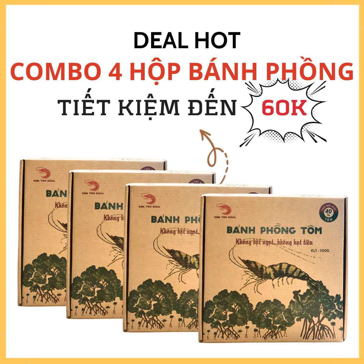 Combo 4 hộp Bánh phồng tôm 500gr - không bột ngọt. không hạt tiêu