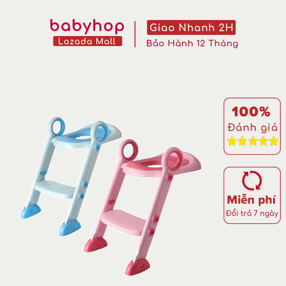 Thang bô vệ sinh Babyhop, nắp bồn cầu cho bé trai và gái,  bệ ngồi toilet cho trẻ sơ sinh, có khung đệm lớn, có nắp thu nhỏ bồn cầu - Thang bô Babyhop