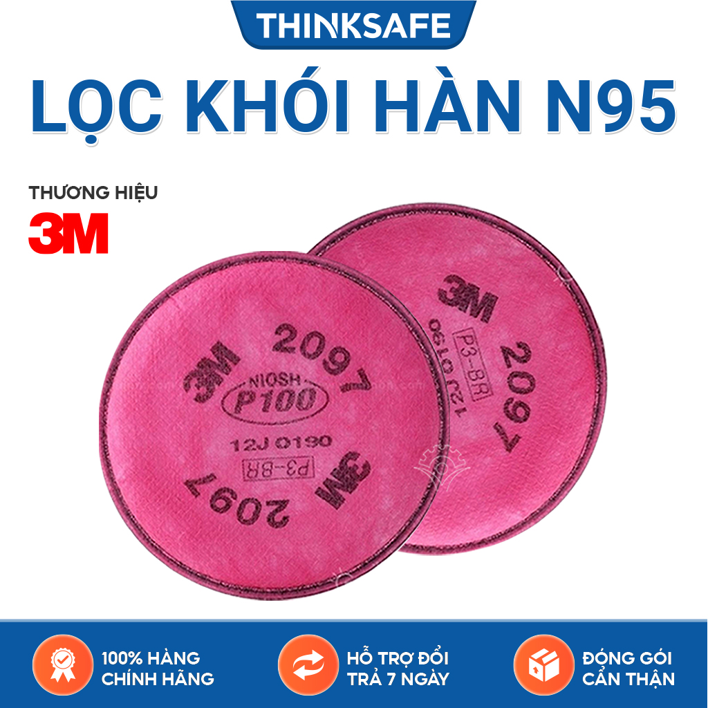 Phin lọc 3M 2097 chuyên dùng chống khí hàn và khói độc, bụi mịn PM2.5 và phòng dịch, phin lọc n95 - Bảo hộ Thinksafe