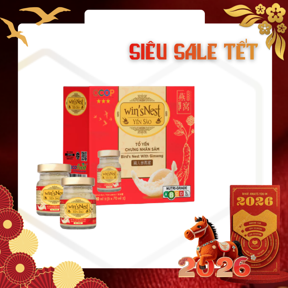 win'sNest (0.45g)  túi xuân YẾN CHƯNG NHÂN SÂM (HỘP 6 LỌ/ 420ML)