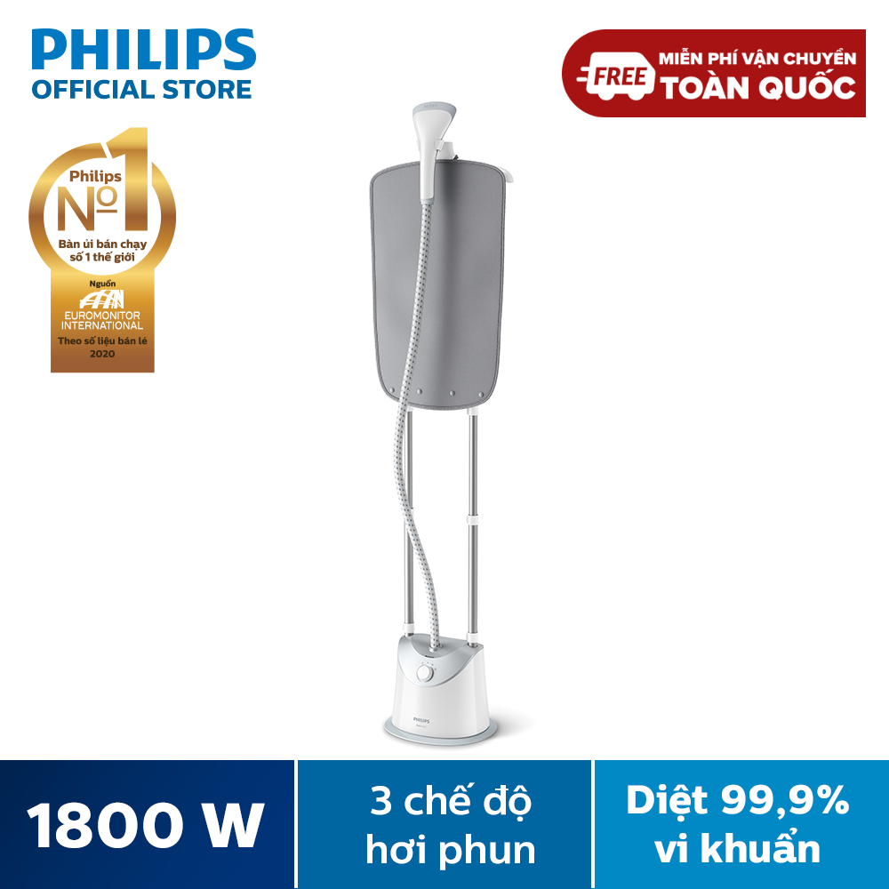 Bàn ủi hơi nước đứng philips gc487/89 1500w-1800w, hơi phun 35g/phút, dễ dàng ủi phẳng nếp nhăn quần áo mỗi ngày- hàng phân phối chính hãng