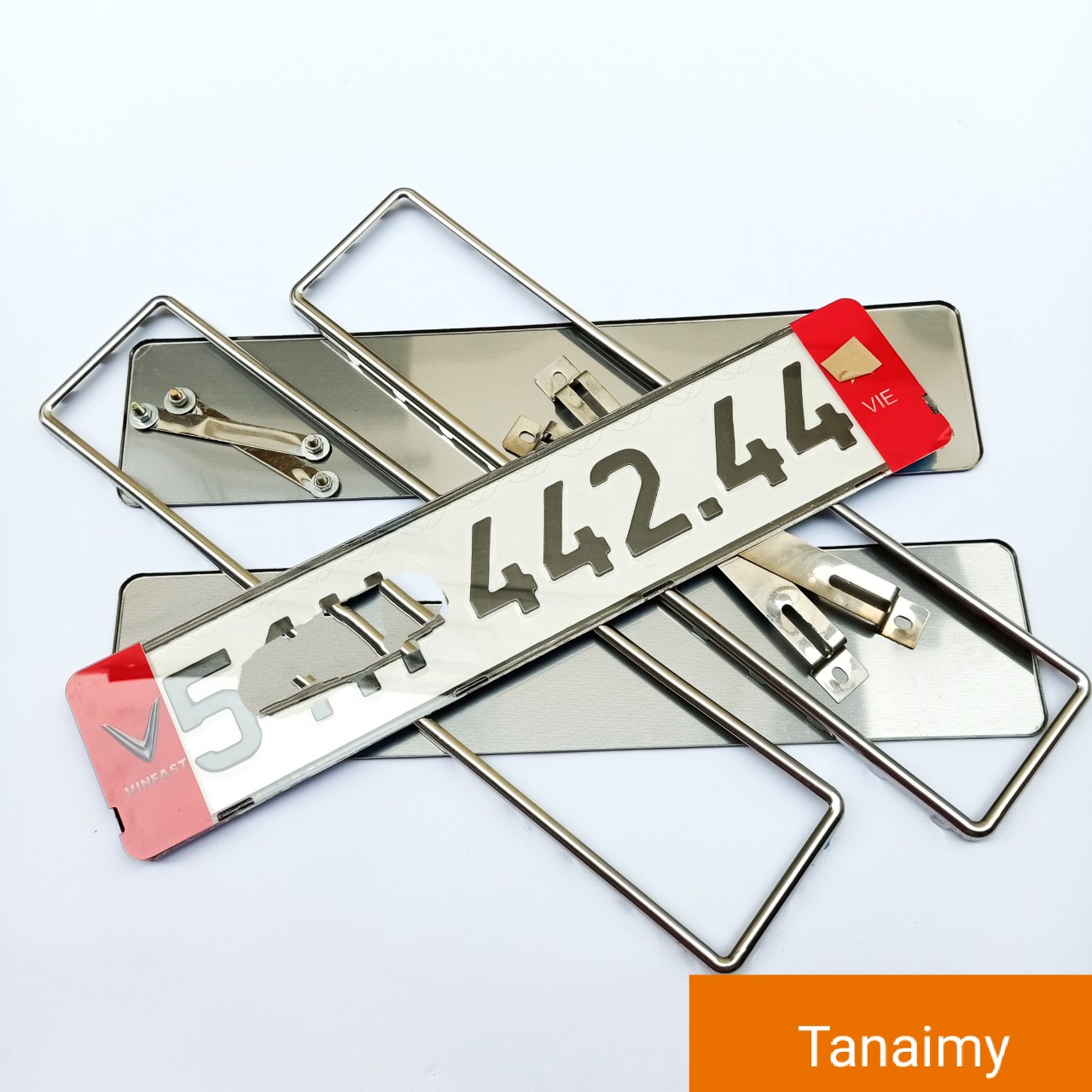 Khung dài biển số ô tô inox kích thước mới có meca logo 2 đầu