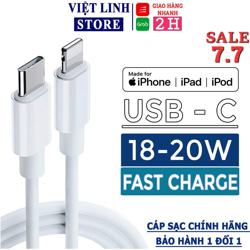 Cáp sạc Lightning cho các dòng máy iPhone iPad dây sạc ổn định dòng điện bảo hành 12 tháng Lightning 1M cáp sạc nhanh