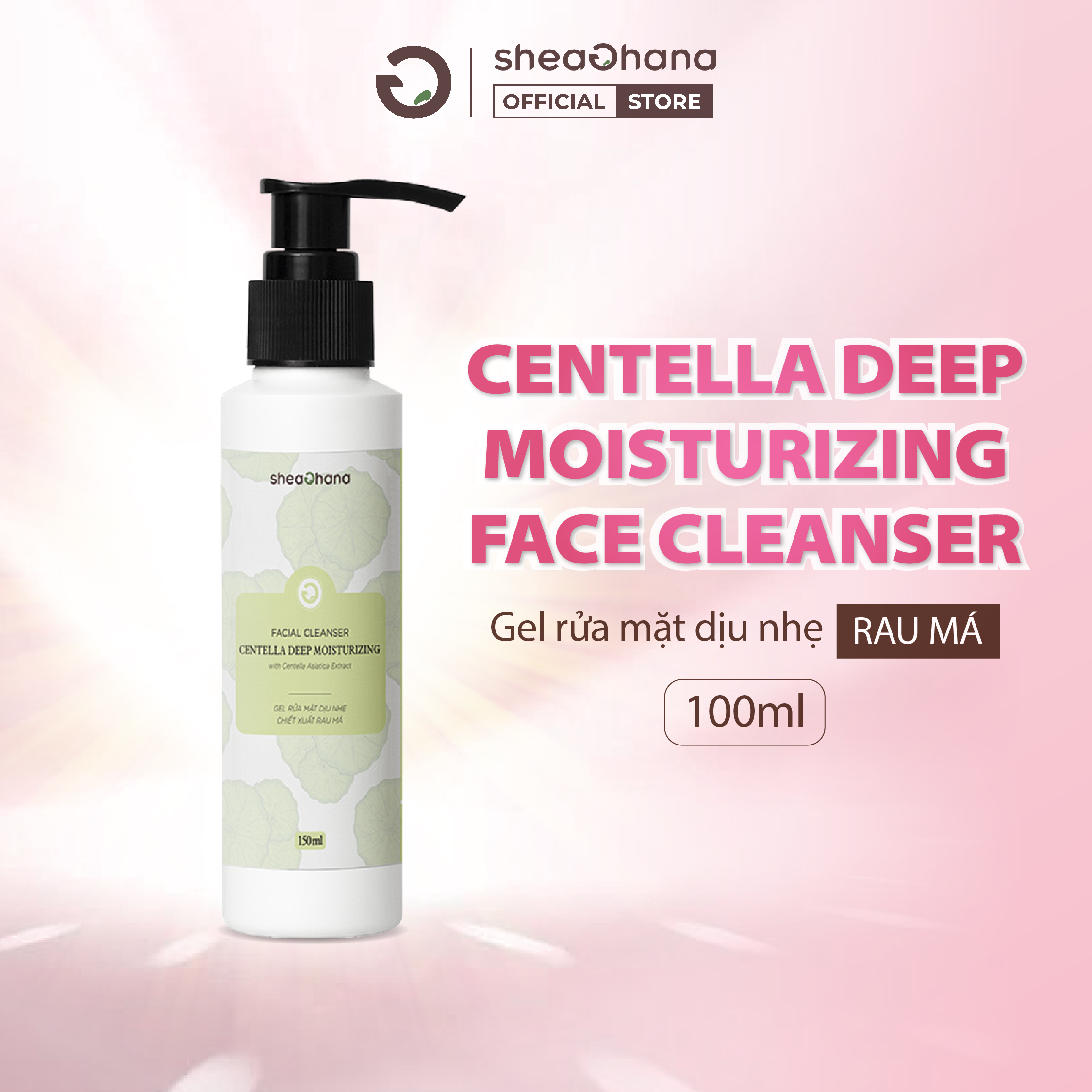 Gel rửa mặt dịu nhẹ chiết xuất rau má dịu nhẹ SheaGhana Centella Deep Moisturizing Facial Cleanser 150ml