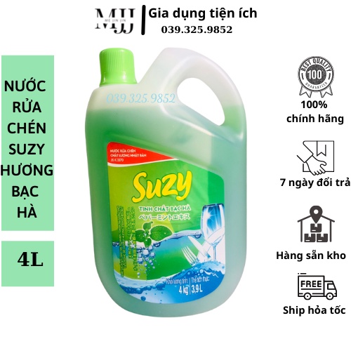 Nước rửa chén bát SUZY hương BẠC HÀ 4Kg -thành phần HỮU CƠ, chất lượng NHẬT BẢN_Mẹ JinJin