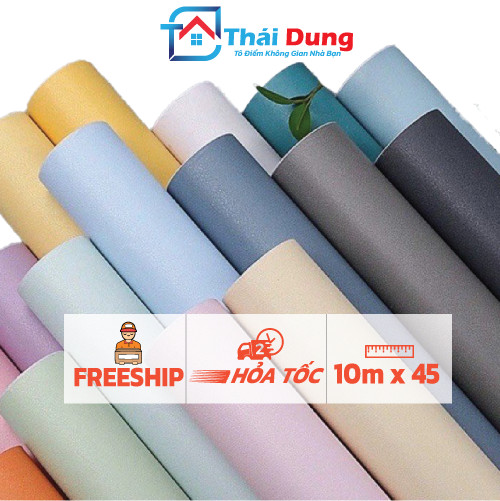 Giấy dán tường trơn pastel 10Mét x 45cm nhiều màu có keo sẵn chống nước, trang trí tường đẹp