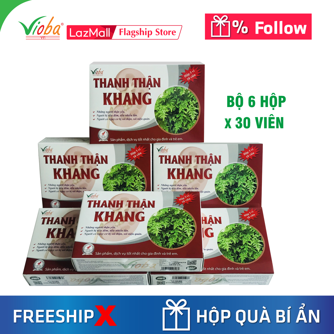 [6 hộp] Viên uống bổ thận, tăng cường chức năng lọc của thận. Giảm tiểu đêm, tiểu nhiều lần, tiểu buốt, tiểu rắt. Hỗ trợ thải cặn thận, giảm nguy cơ hình thành sỏi thận. Thanh Thận Khang của Vioba, hộp 30 viên. h