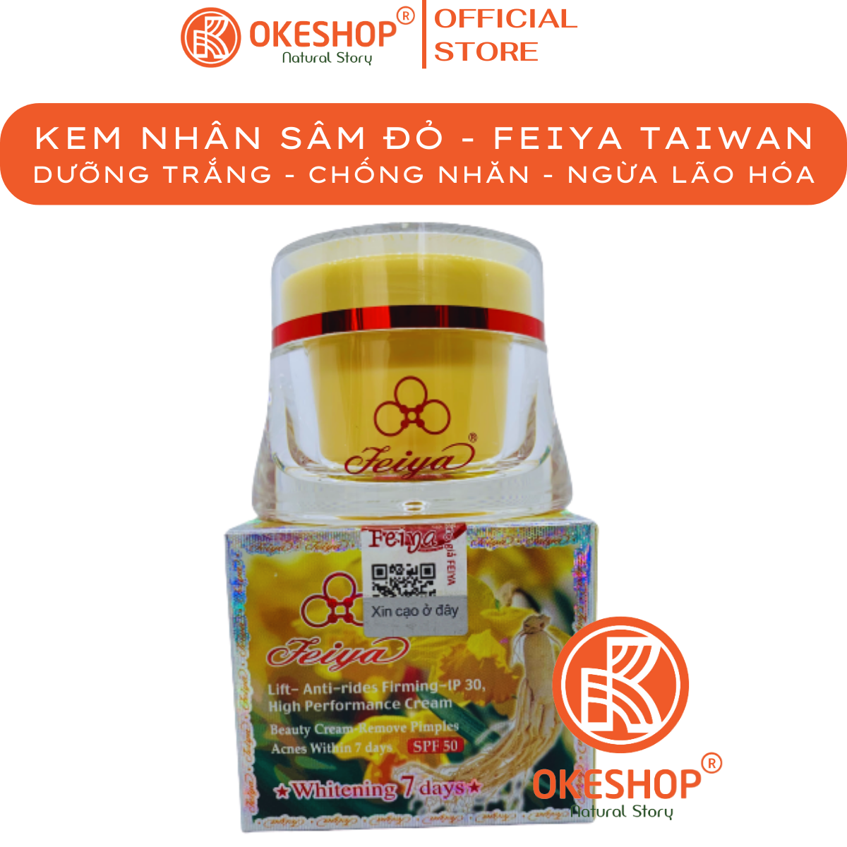 KEM FEIYA NHÂN SÂM ĐỎ 50G - Làm Trắng - Chống Nhăn - Chống Lão Hóa - Tái Tạo Tế Bào Da - Nâng Cơ
