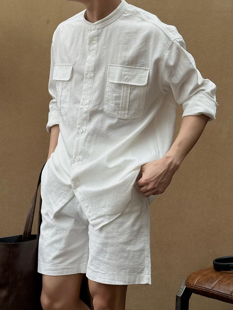 Áo Sơ Mi Nam Đũi Cổ Trụ 2 Túi Có Cúc Áo Chất Đũi Mềm Mại Dày Dặn Đẹp VESCA A2