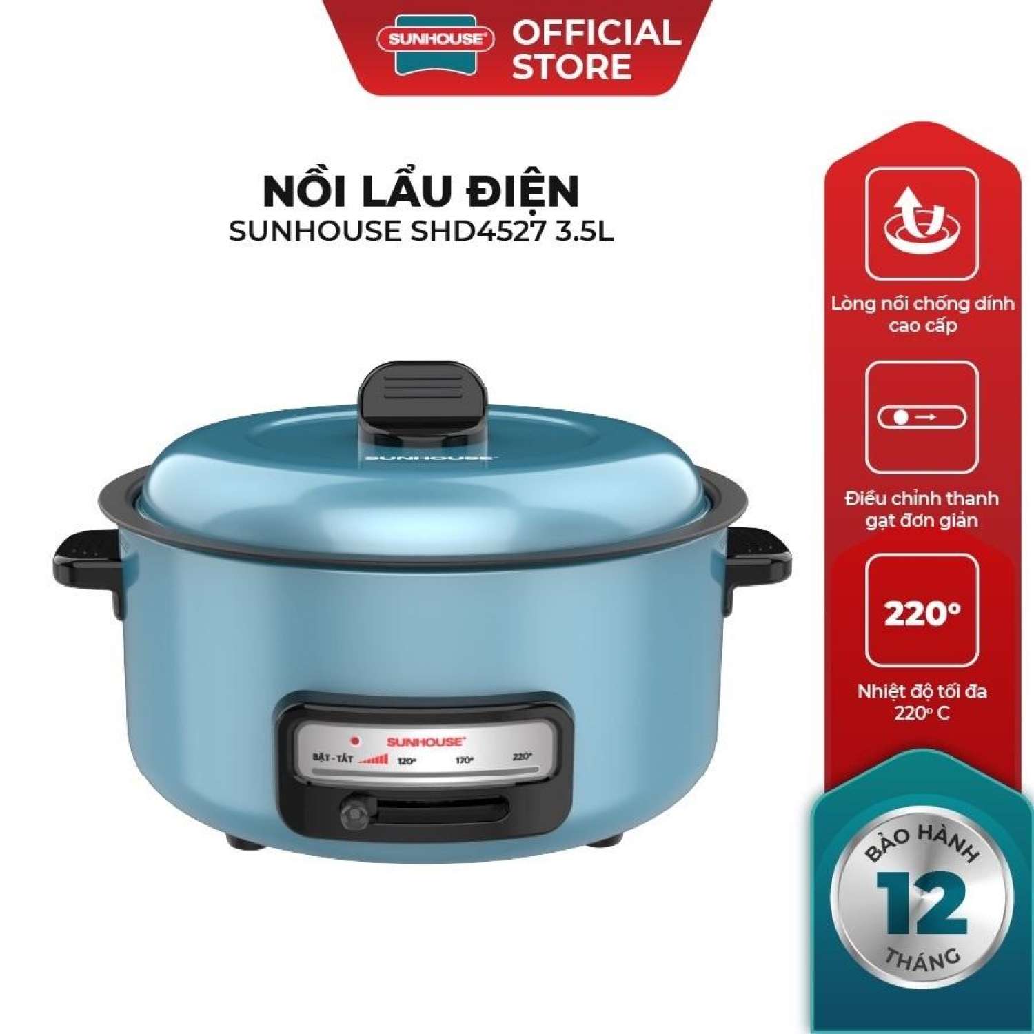 Nồi lẩu điện sunhouse shd4527 3.5 lít – bảo hành chính hãng 12 tháng