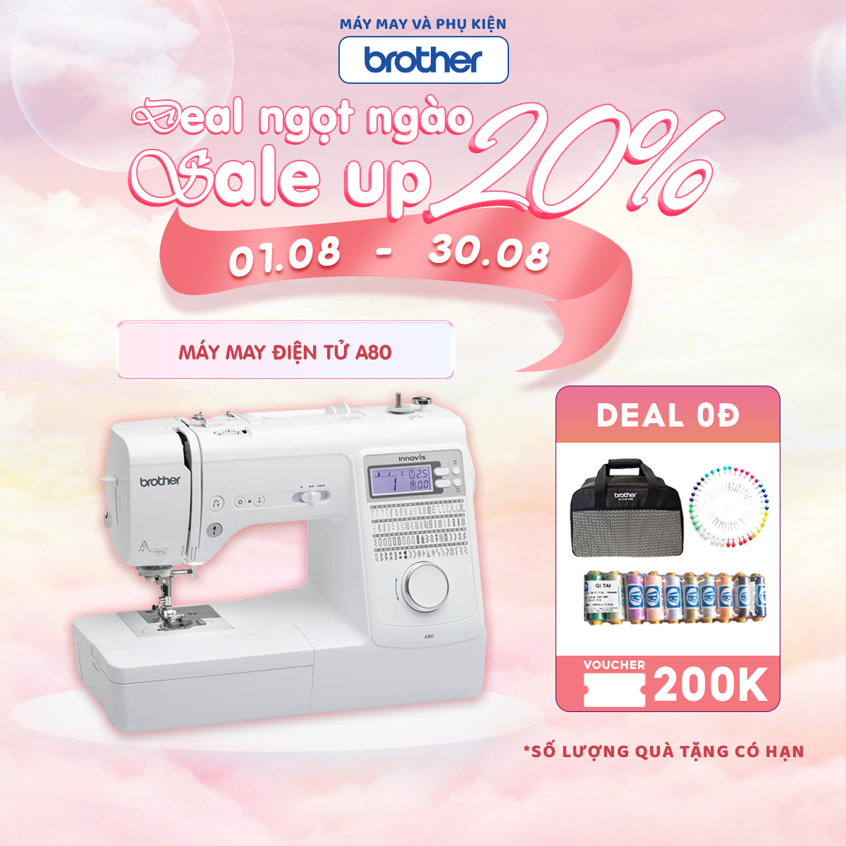Máy may điện tử Cao Cấp Brother A80 Hàng chính hãng Nhật Bản, bảo hành 24 tháng
