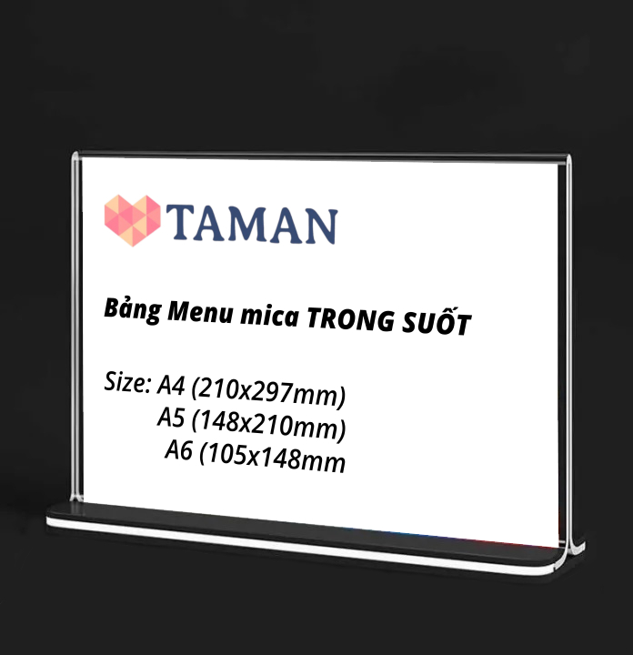 Menu mica standee tentcard quét qr quảng cáo để bàn a4 - ngang đế đen