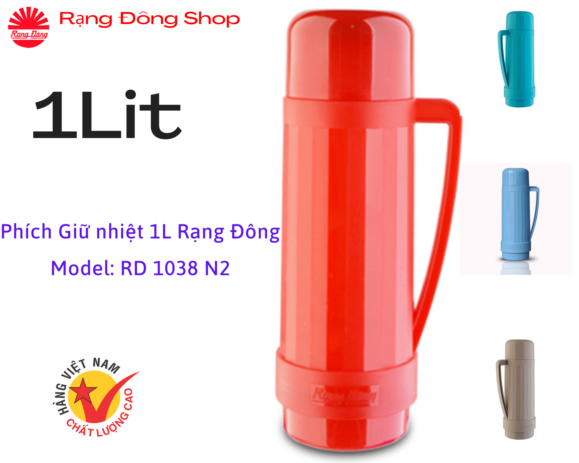 Phích đựng nước nóng giữ nhiệt cá nhân mini nhỏ gọn 1LIT Rạng Đông 1038N2