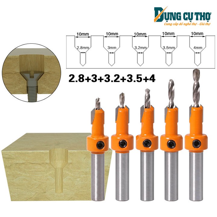 Combo 5 mũi khoan gỗ bắt vít âm đầu cao cấp Đài Loan