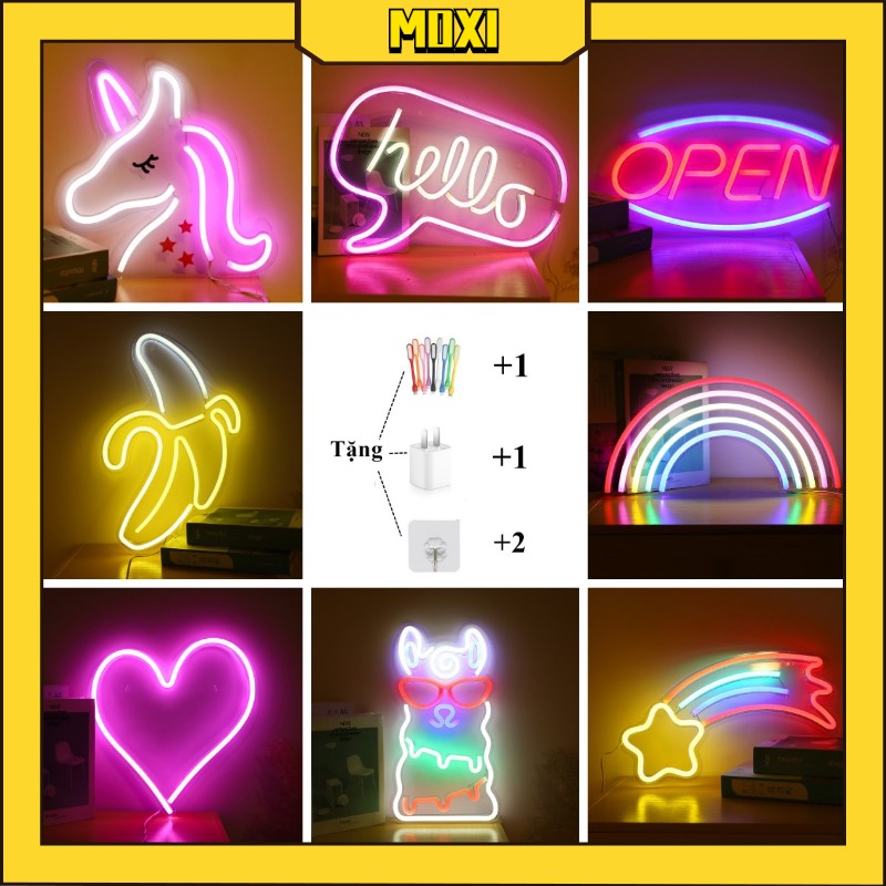 [ Tặng Móc Treo & USB] Đèn LED Neon Cắm Điện Cổng USB Bóng Đèn Chống Thấm Nước Chữ Đa Dạng Mẫu Mã Màu Sắc Decor Phòng Ngủ, Nhà Hàng, Khách Sạn, Homestay, Quán Bar Chill BigSize