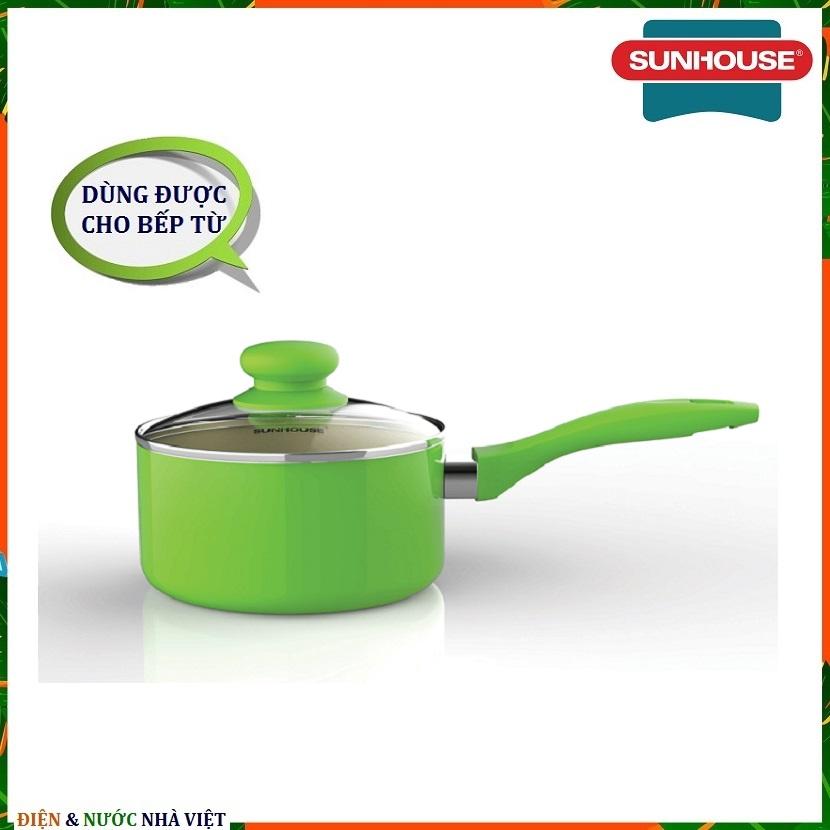 QUÁNH 16 CM SUNHOUSE SMP15116 CHỐNG DÍNH SỬ DỤNG ĐƯỢC VỚI BẾP TỪ ( TAY CẦM SILICON CÁCH NHIỆT )
