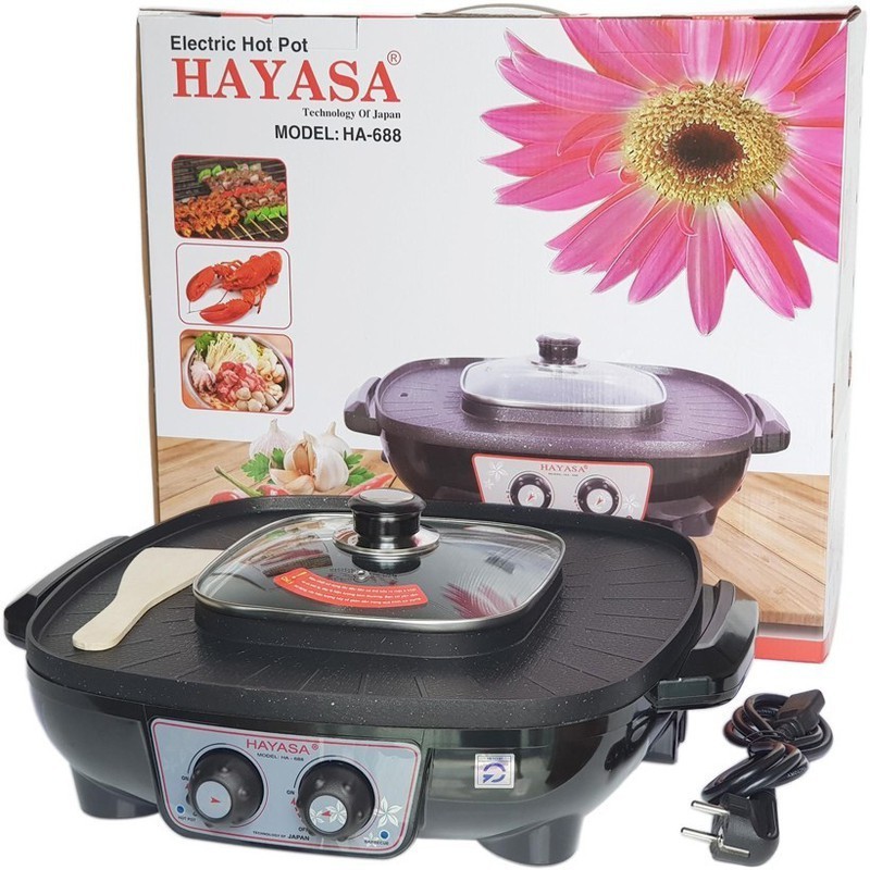 Bếp nướng điện đa năng 2in1 hayasa ha-688 dung tích 3 lít công suất 1500w