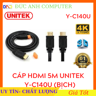 Dây cáp hdmi 5m unitek y-c140u chuẩn 4k ultra hd và 3d , dây hdmi 5m, kết nối tivi độ nét cao, 2 đầu chuẩn 4k