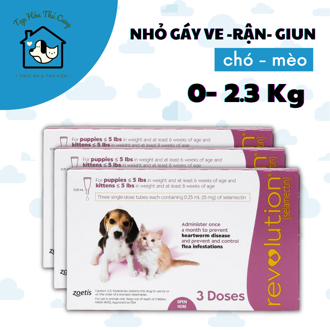 Nhỏ gáy REVOLUTION trị ve rận ghẻ giun tim cho chó mèo <2.3kg [1tuýp]