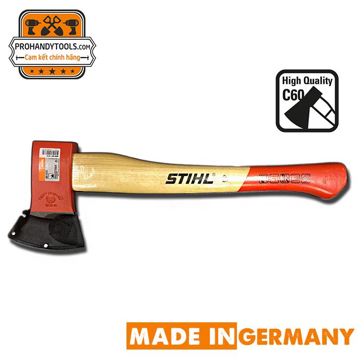 Rìu Chặt Gỗ AX13 Bổ Củi STIHL Cán Gỗ, Lưỡi Thép Carbon C60 Germany Màu Đỏ