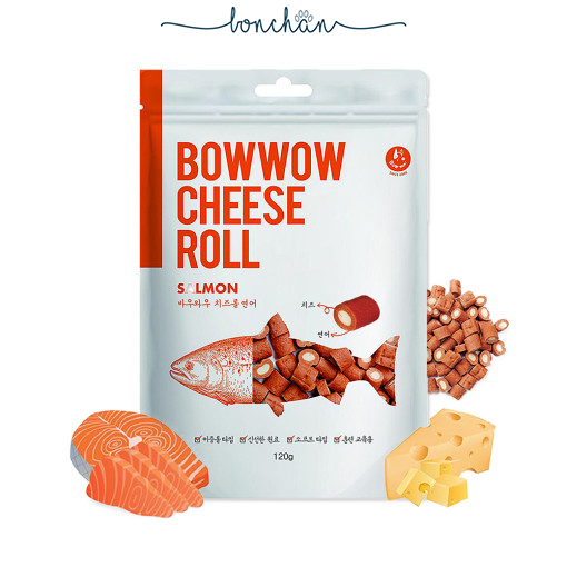 Snack cho chó viên phô mai cá hồi - BowWow Cheese Roll Salmon 120g