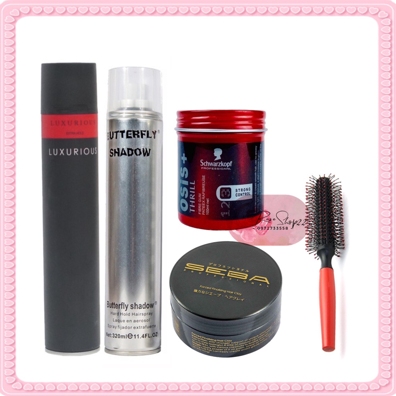 Tặng lược - combo sáp vuốt tóc seba + osis + gôm luxurious + butterfly + lược