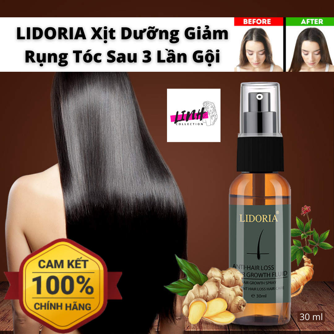 Xịt dưỡng giảm rụng tóc kích thích mọc tóc giúp mái tóc dày đầy đặn sợi tóc bóng bẩy LIDORIA 30ml tinh chất xịt gừng