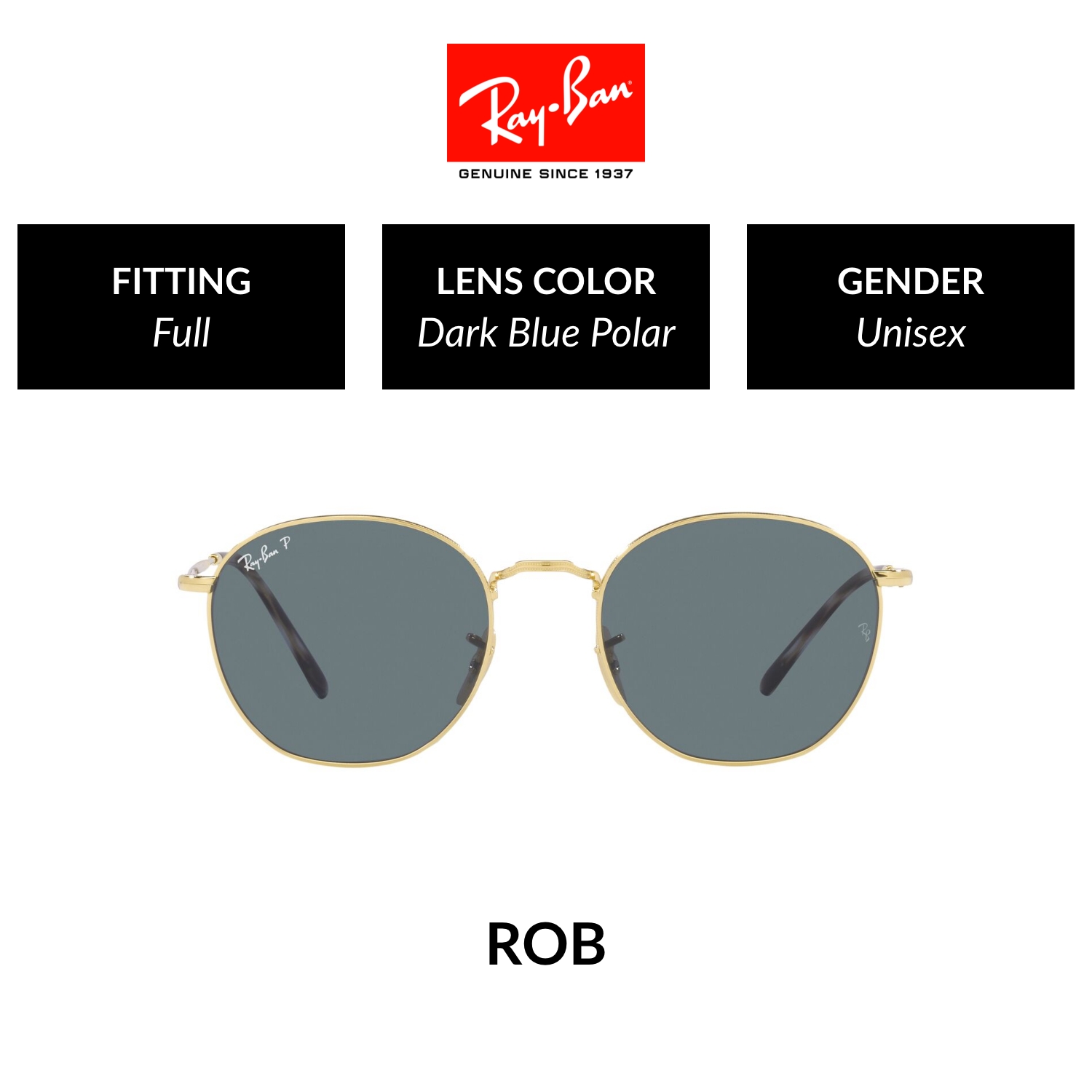 Mắt kính ray-ban rob polarized - rb3772f 001/3r - size 56 - kính mát