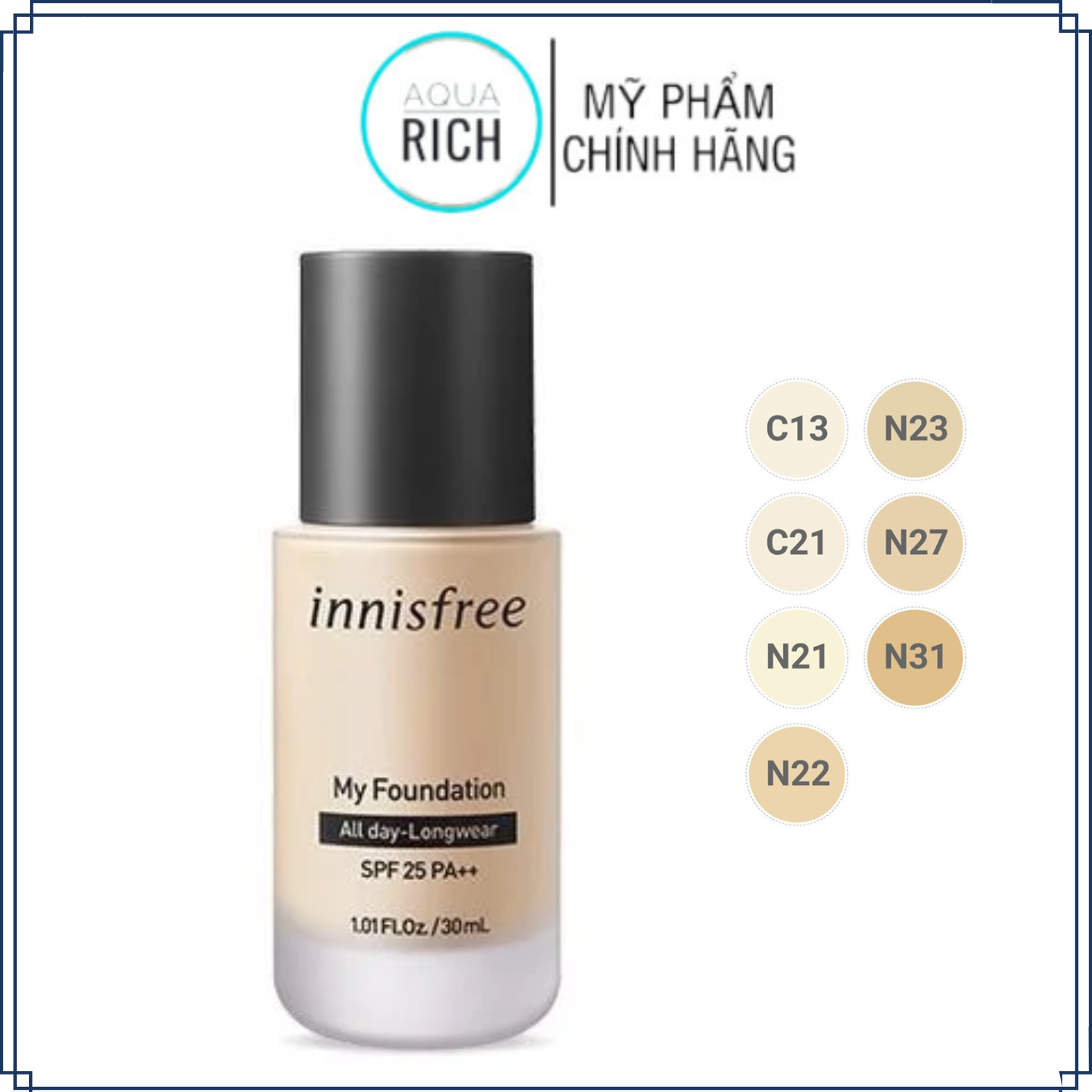 Kem Nền Trang Điểm Kiềm Dầu Innisfree My Foundation All Day- Longwear 30ml
